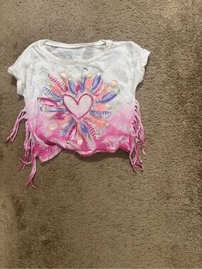 Girls' Pink & White Heart Fringe Tee
